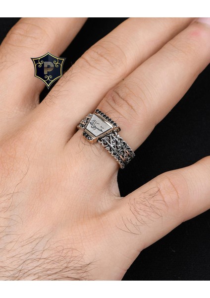 Gümüş Hasbiyallah Yazılı (Allah Bana Yeter) 925 Ayar Gümüş Erkek Yüzüğü modelleri