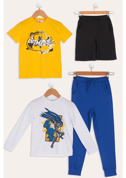 4'lü Batman Baskılı Siyah Tshirt Şort Pantolon Takım