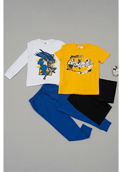 4'lü Batman Baskılı Siyah Tshirt Şort Pantolon Takım