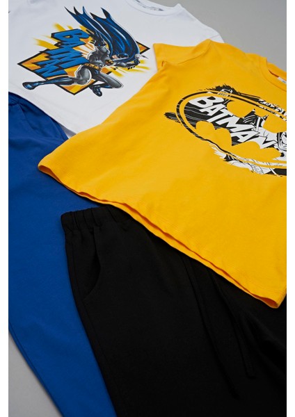 4'lü Batman Baskılı Siyah Tshirt Şort Pantolon Takım