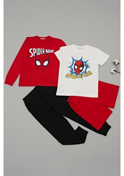 4'lü Spider-Man Baskılı Tshirt Şort Pantolon Kırmızı Takım