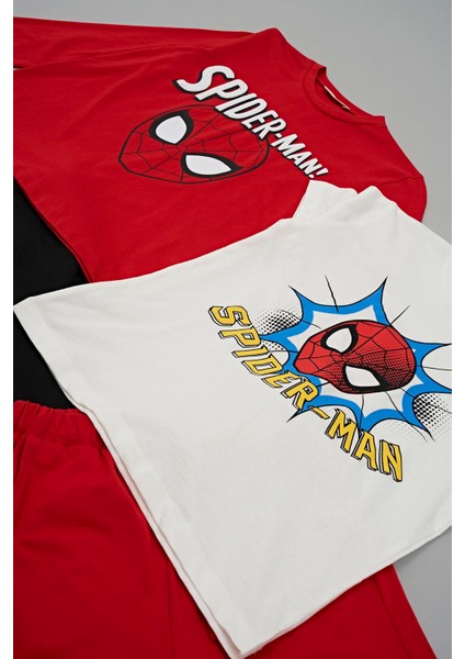 For You Kids 4'lü Spider-Man Baskılı Tshirt Şort Pantolon Kırmızı Takım