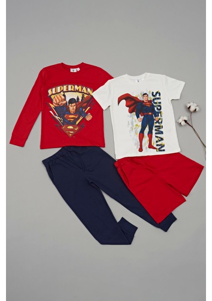 4'lü Süpermen Baskılı Tshirt Şort Pantolon Takım fiyatları