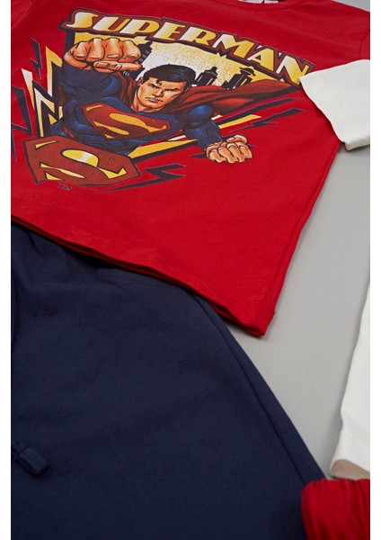 4'lü Süpermen Baskılı Tshirt Şort Pantolon Takım modelleri