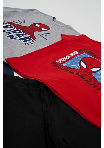 For You Kids 4'lü Spider-Man Tshirt Şort Pantolon Takım