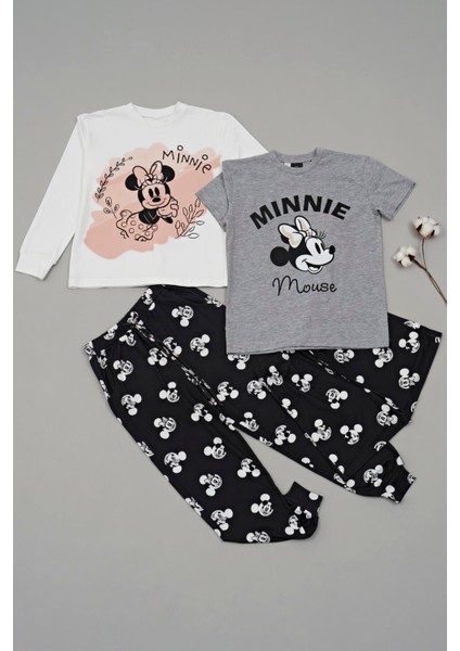 For You Kids 4'lü Minnie Mouse Baskılı Tshirt Şort Pantolon Takım