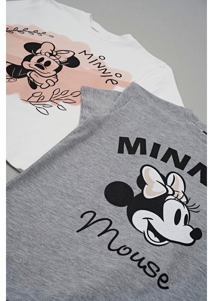 For You Kids 4'lü Minnie Mouse Baskılı Tshirt Şort Pantolon Takım