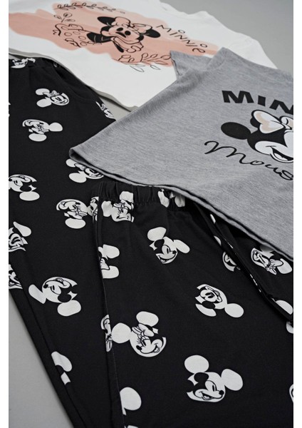 For You Kids 4'lü Minnie Mouse Baskılı Tshirt Şort Pantolon Takım