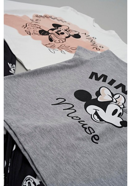 4'lü Minnie Mouse Baskılı Tshirt Şort Pantolon Takım modelleri