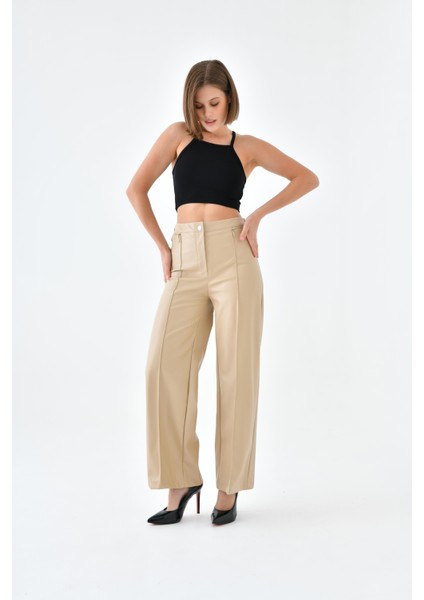 Kadın Deri Pantolon Beige 30634 modelleri