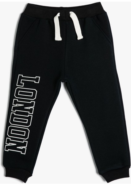 Jogger Eşofman Altı Slogan Baskılı Cepli Beli Bağlamalı Şardonlu