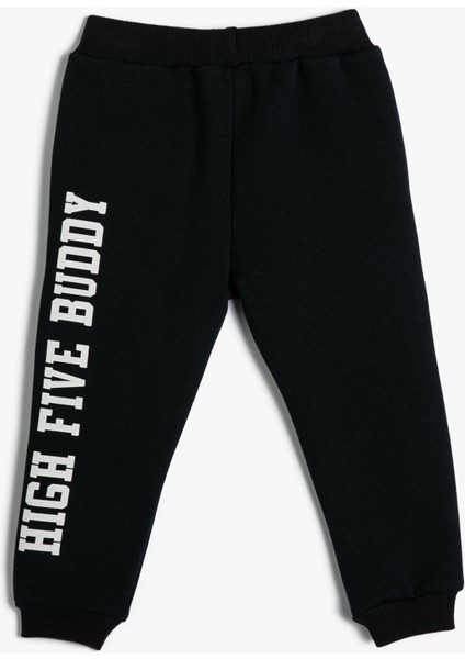 Jogger Eşofman Altı Slogan Baskılı Cepli Beli Bağlamalı Şardonlu fiyatları