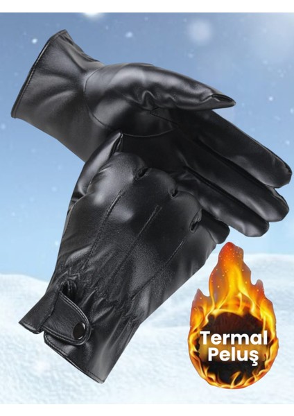 Erkek Vegan Deri Su Rüzgar Geçirmez Termal Eldiven