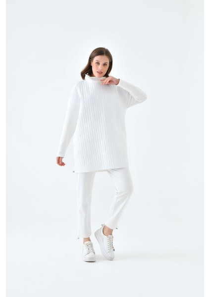 Kadın İki İp Deri Detaylı Takım Ekru 30622