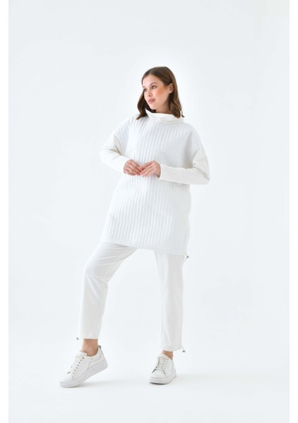 Kadın İki İp Deri Detaylı Takım Ekru 30622