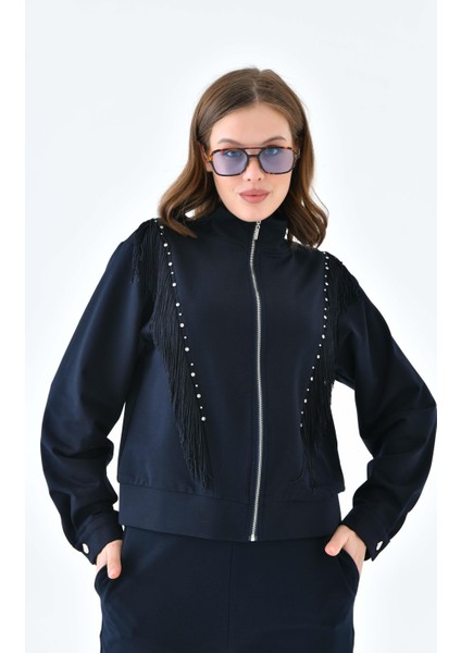 Kadın İki İp Püsküllü Takım Lacivert 30637 modelleri