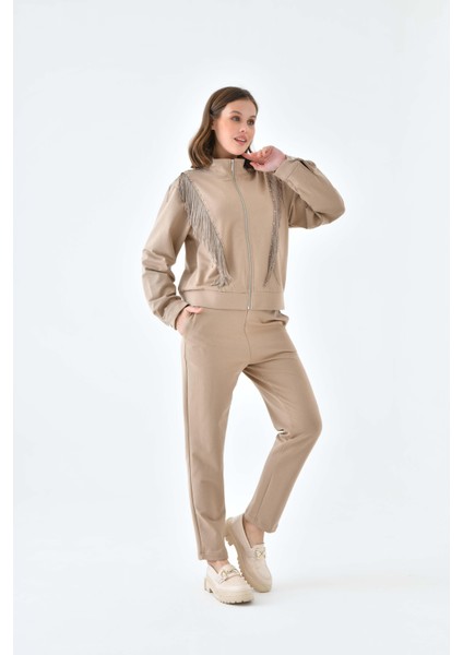 Kadın İki İp Püsküllü Takım Beige 30637 fiyatları
