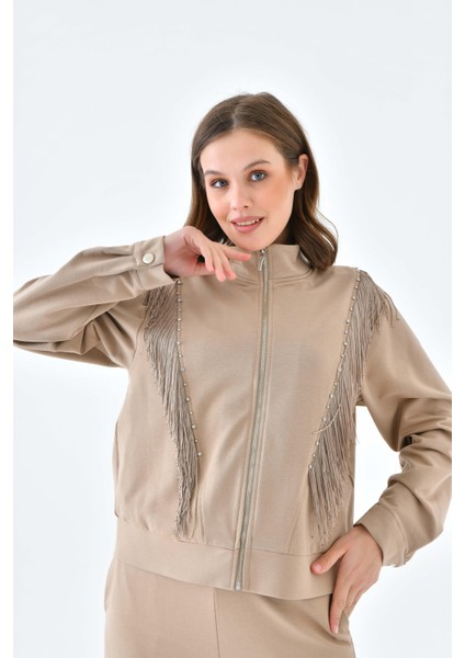 Kadın İki İp Püsküllü Takım Beige 30637 modelleri