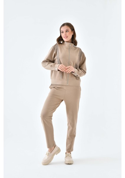 Kadın İki İp Püsküllü Takım Beige 30637 indirimleri