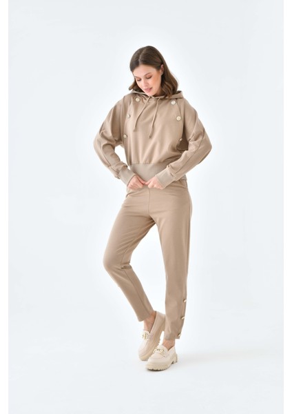 Kadın İki İp Düğme Detaylı Takım Beige 30640 fiyatları