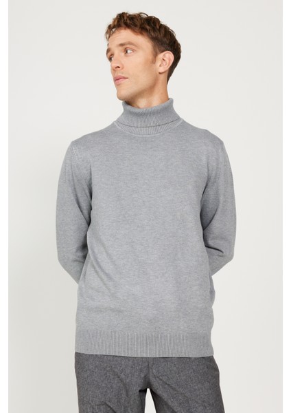 ALTINYILDIZ CLASSICS Erkek Gri Melanj Standart Fit Normal Kesim Tam Balıkçı Yaka Triko Kazak modelleri