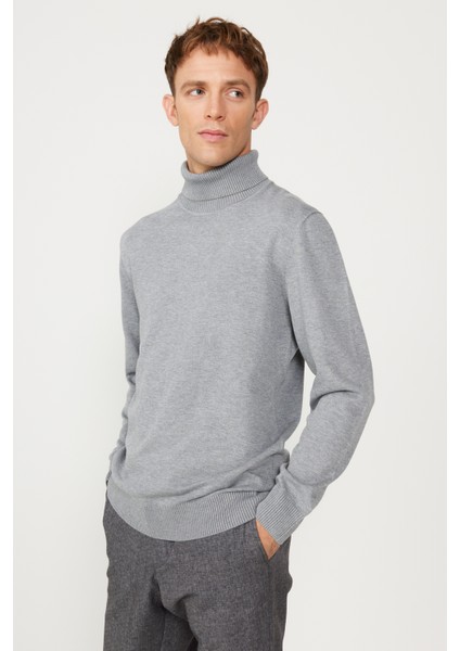 ALTINYILDIZ CLASSICS Erkek Gri Melanj Standart Fit Normal Kesim Tam Balıkçı Yaka Triko Kazak indirimleri