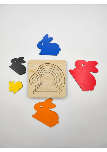 Montessori Katmanlı Puzzle, Tak-Çıkar, Eğitici Puzzle (Tavşan)