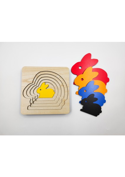 Montessori Katmanlı Puzzle, Tak-Çıkar, Eğitici Puzzle (Tavşan)