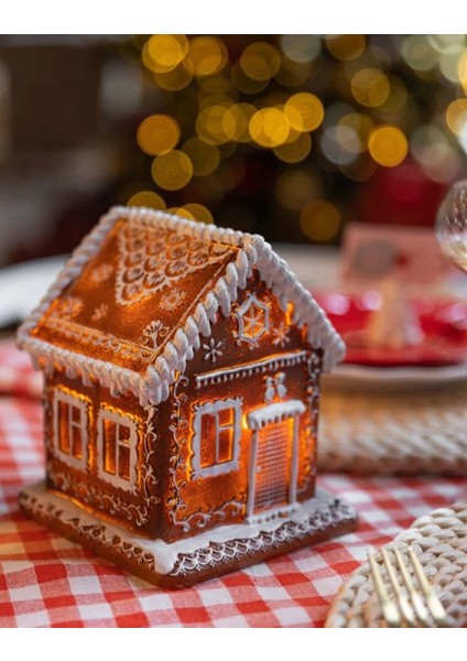 Gingerbread Işıklı Yılbaşı Polyresin Ev Dekorasyon