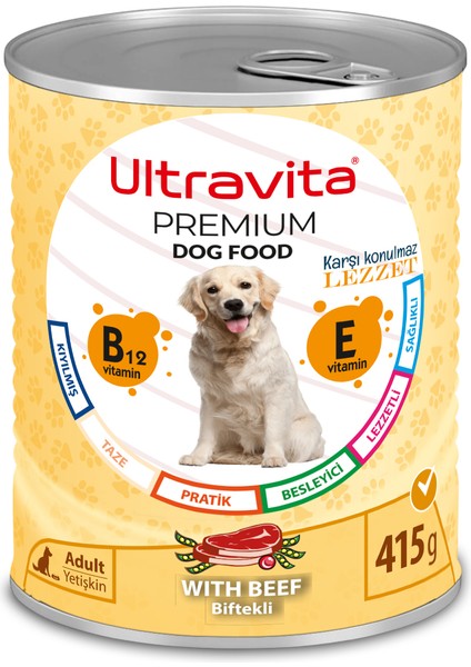 Premium Yüksek Proteinli Sığır Etli Konserve Yaş Köpek Maması 415GRX24 Adet