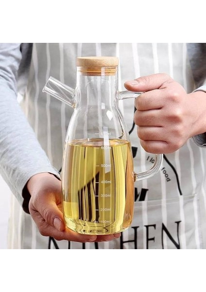 Bambu Kapalı Vakumlu Borosilikat Yağdanlık Seti 900 ml 2 Adet , Bambu Altlık