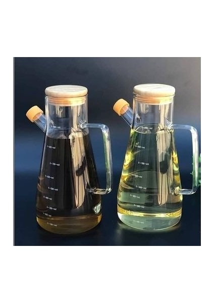 Bambu Kapalı Vakumlu Borosilikat Yağdanlık Seti 900 ml 2 Adet , Bambu Altlık