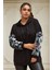 Kol Kürk Detaylı Büyük Beden Siyah Sweatshirt 1