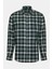 Erkek Yeşil Cooper Fit Düğmeli Yaka Organik Pamuklu Ekoseli Flannel Gömlek 2