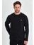 Erkek Siyah Çift Bisiklet Yaka Baskı Detaylı Standart Rahat Kesim Sweatshirt 2