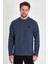 Erkek Indigo Çift Bisiklet Yaka Baskı Detaylı Standart Rahat Kesim Sweatshirt 2