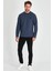 Erkek Indigo Çift Bisiklet Yaka Baskı Detaylı Standart Rahat Kesim Sweatshirt 5