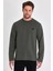 Erkek Haki Çift Bisiklet Yaka Baskı Detaylı Standart Rahat Kesim Sweatshirt 1