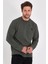 Erkek Haki Çift Bisiklet Yaka Baskı Detaylı Standart Rahat Kesim Sweatshirt 3