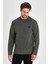 Erkek Haki Çift Bisiklet Yaka Baskı Detaylı Standart Rahat Kesim Sweatshirt 4