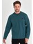 Erkek Petrol Çift Bisiklet Yaka Baskı Detaylı Standart Rahat Kesim Sweatshirt 1