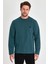 Erkek Petrol Çift Bisiklet Yaka Baskı Detaylı Standart Rahat Kesim Sweatshirt 2