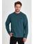 Erkek Petrol Çift Bisiklet Yaka Baskı Detaylı Standart Rahat Kesim Sweatshirt 5