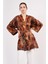 Saf Ipek Kısa Kimono Kaftan | Mandala Desen 6 Kahverengi | Nomads Felt 1