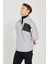 Erkek Gri Melanj Oversize Bol Kesim Dik Bato Yaka Cep Detaylı Fermuarlı Isı Tutan Polar Sweatshirt 3