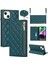 iPhone 14 Için Tam Koruma Eşkenar Dörtgen, Basılmış Telefon Kasası Stand Pu Deri Fermuar Cep Flip Cüzdan Kapağı Omuz Kayış Yeşili (Yurt Dışından) 1