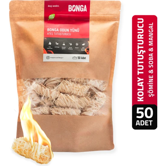 Bonga Mangal ve Ateş Tutuşturucu 50 Adet 700 gr - Jel Ve Çıra Alternatifi Doğal Odun Yünü