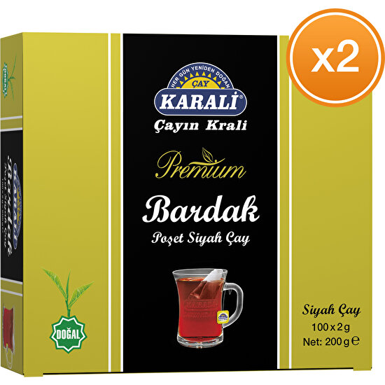 Karali Çay Premium Bardak Poşet Siyah Çay 100'LÜ x 2 Paket