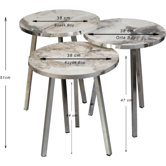 Vionessa Furniture Round Coffe Table Metal P20 Legs Cove Sılver Efes