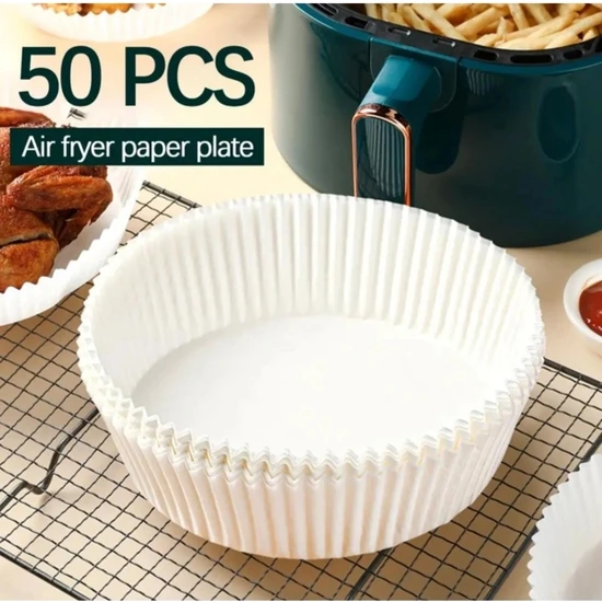 Bizimevde Air Fryer Pişirme Kağıdı 50 Adet Hava Fritözü,yuvarlak Model Pişirme Kağıdı Airfryer Yağsız Firitöz